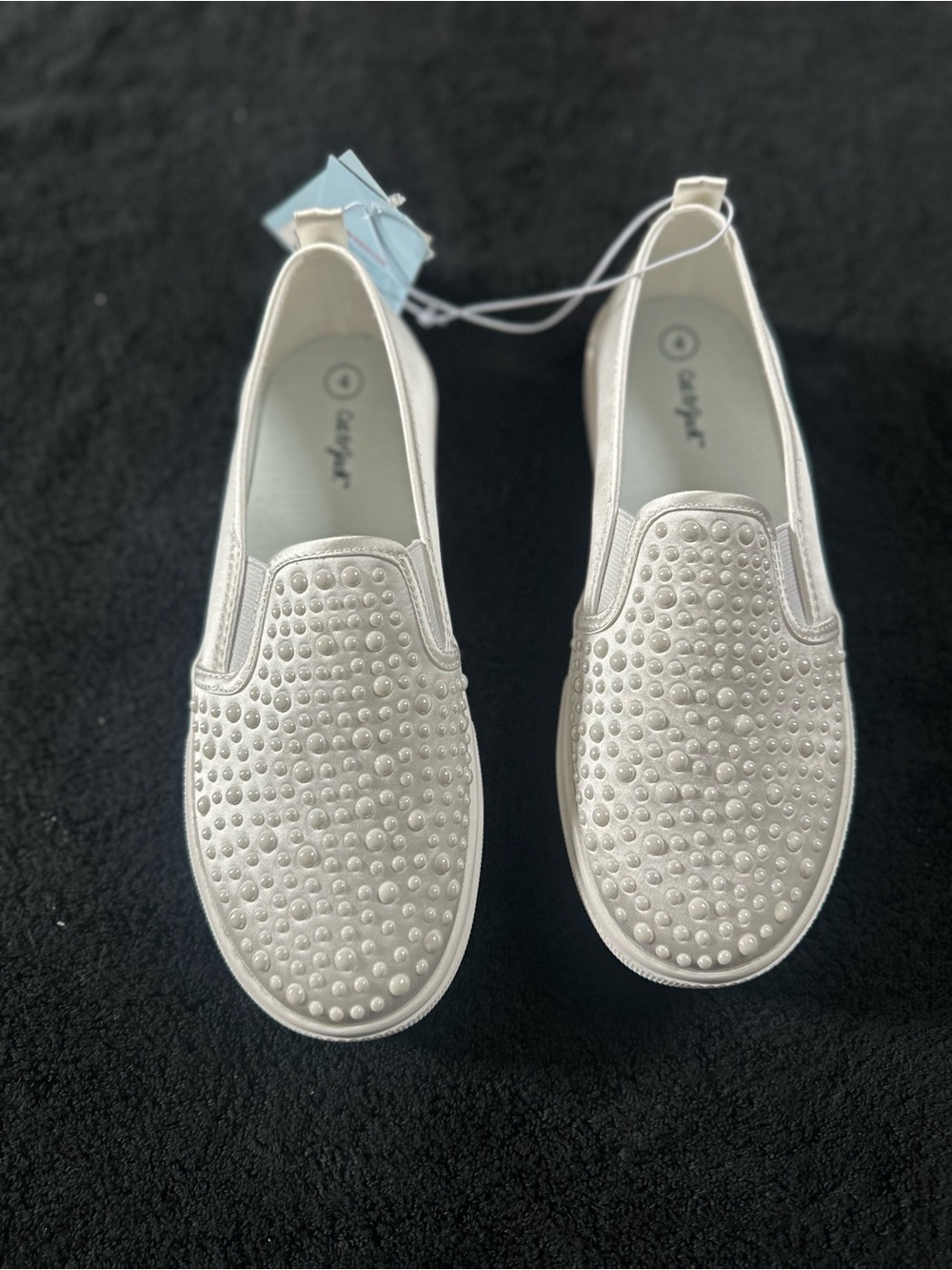 Embellished Slip-On Sneakers in Pearl White